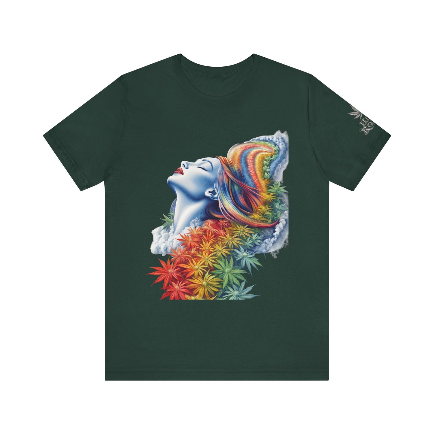 Rainbow Cannabis Goddess Tee - Ethereal Beauty Art Design | High Roller