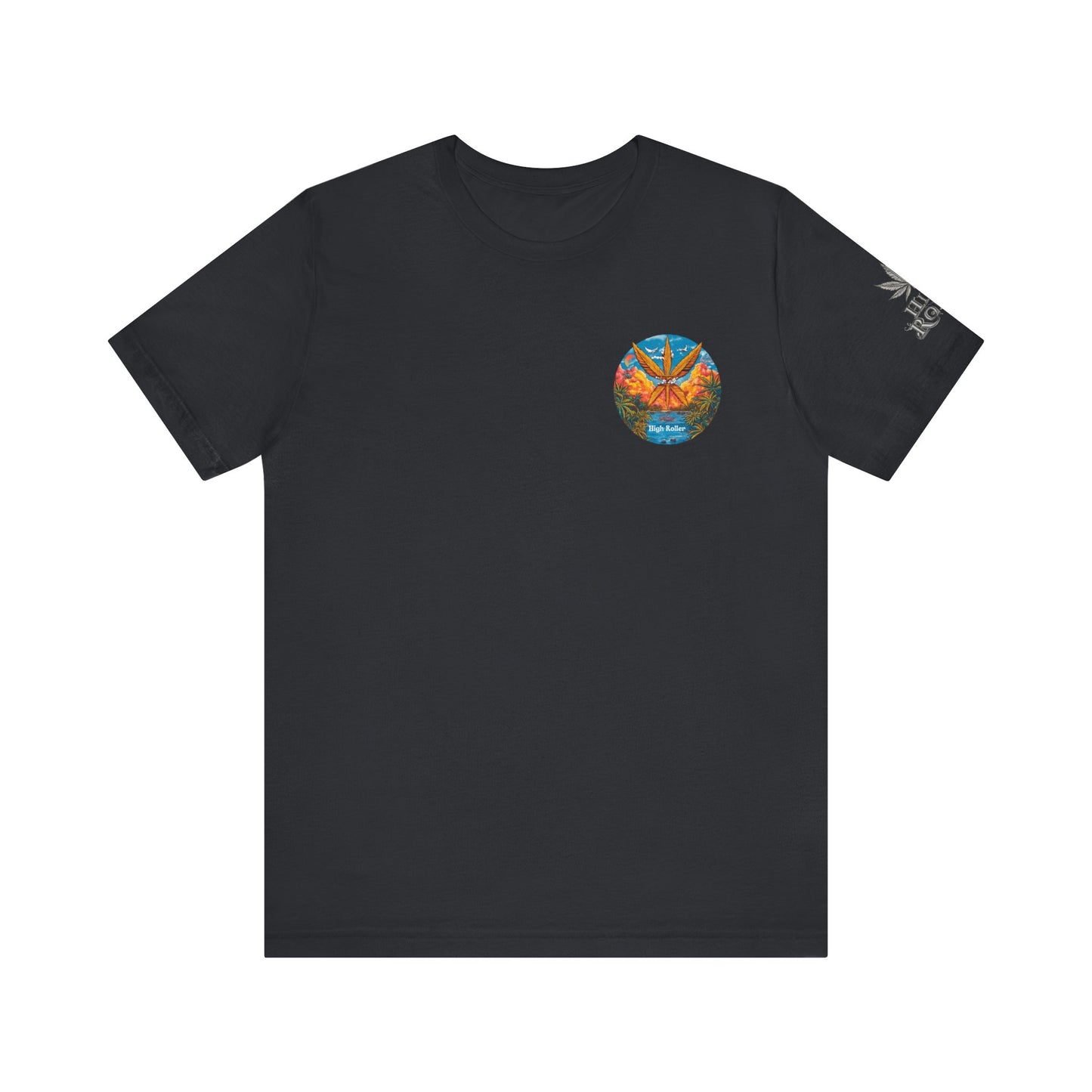 Cannabis Paradise Circle Tee - Tropical Sunset Art Design | High Roller