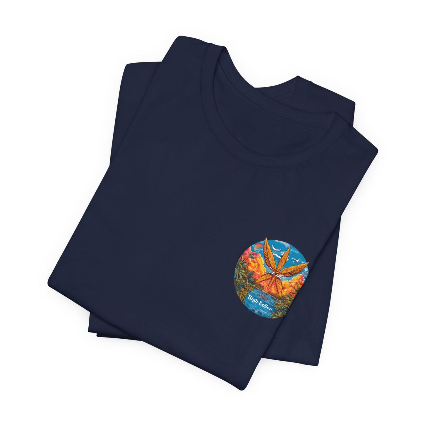 Cannabis Paradise Circle Tee - Tropical Sunset Art Design | High Roller