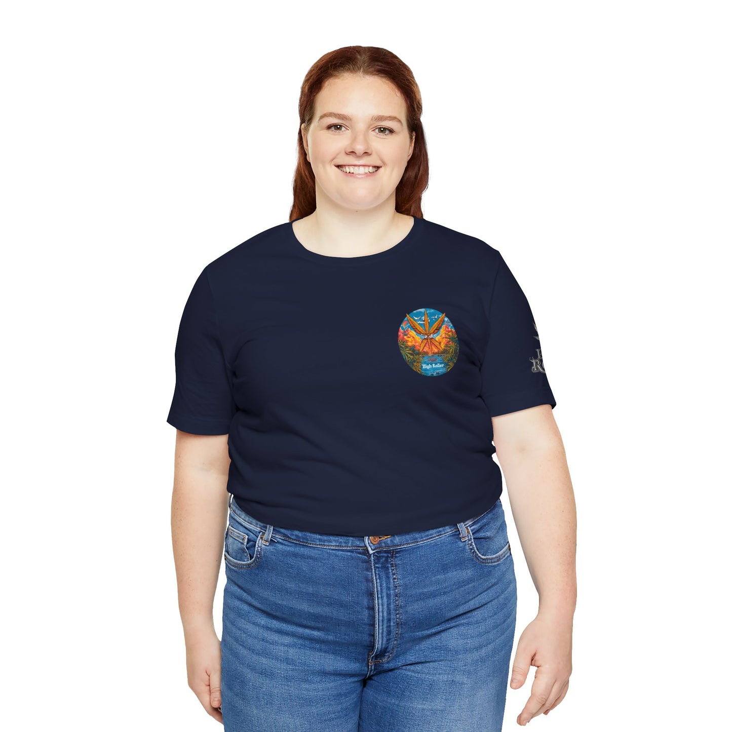 Cannabis Paradise Circle Tee - Tropical Sunset Art Design | High Roller