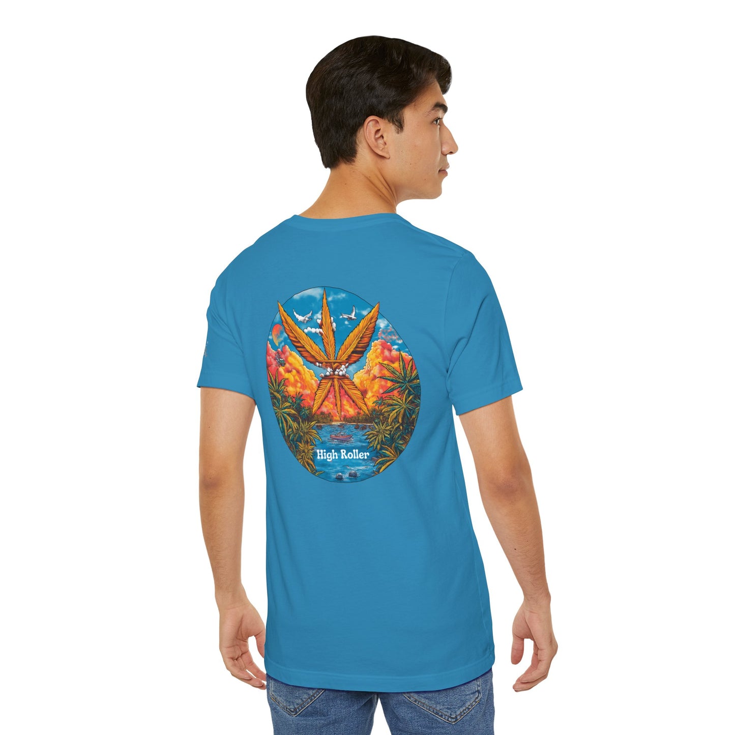 Cannabis Paradise Circle Tee - Tropical Sunset Art Design | High Roller