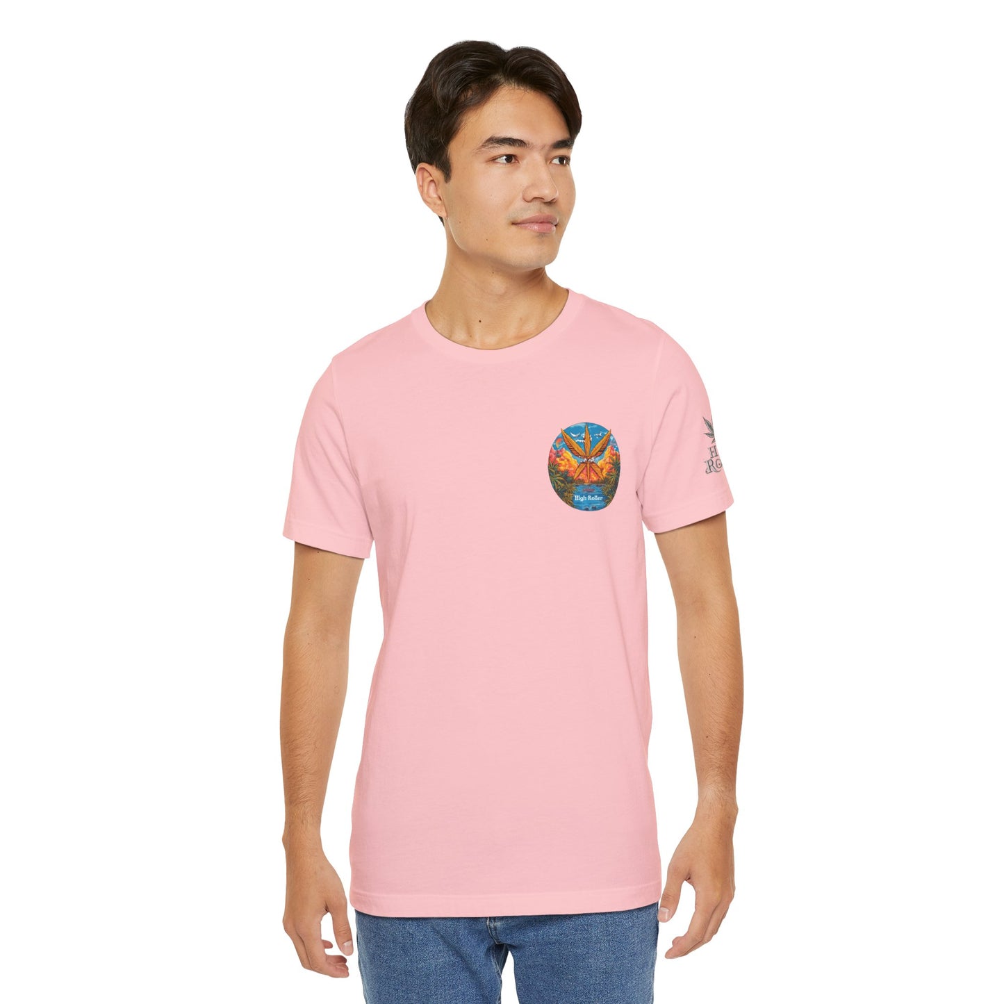 Cannabis Paradise Circle Tee - Tropical Sunset Art Design | High Roller