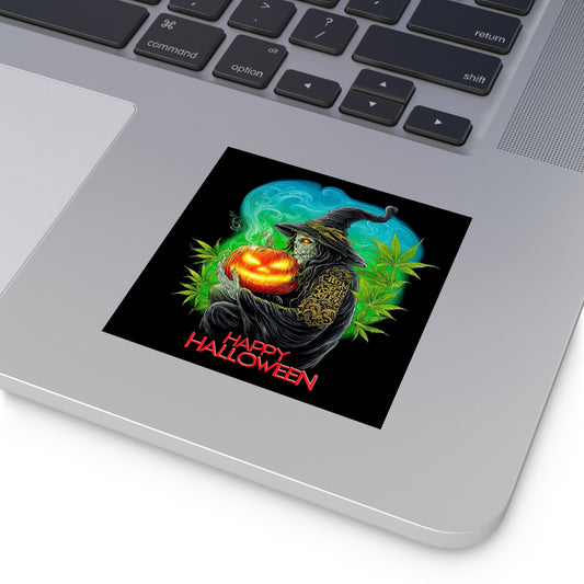 Mystical Witch Cannabis Keeper Halloween Sticker - Premium Skull Sorceress Jack O'Lantern 420 Vinyl Decal