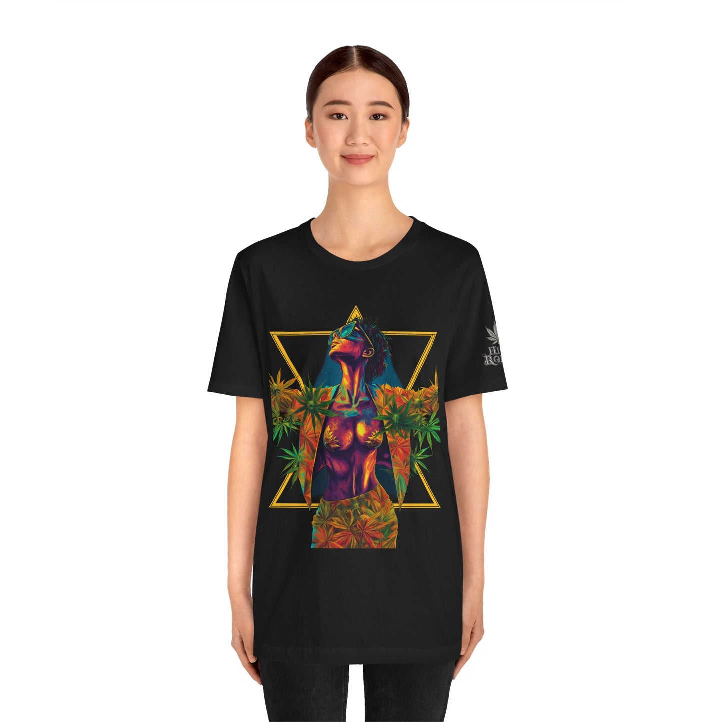 Sacred Geometry Cannabis Goddess Tee - Psychedelic Beauty Art Design | High Roller