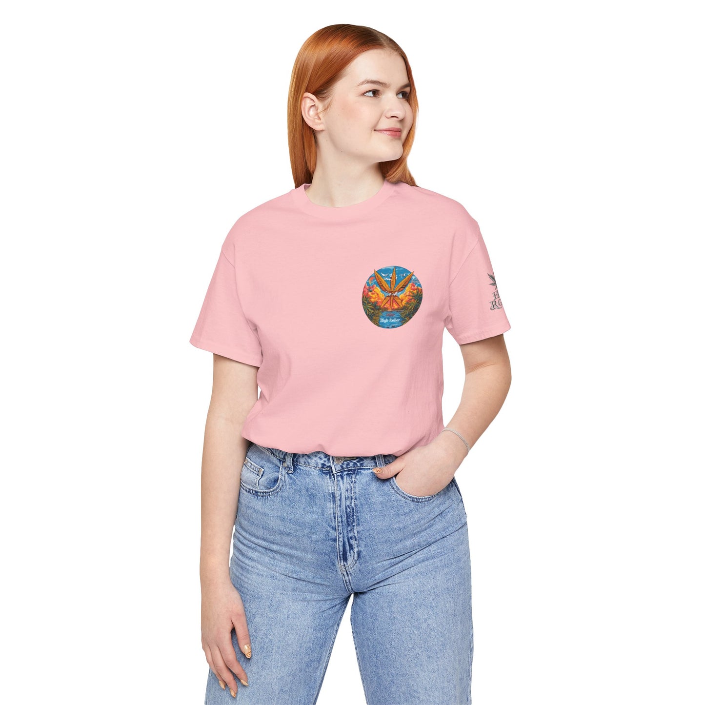 Cannabis Paradise Circle Tee - Tropical Sunset Art Design | High Roller