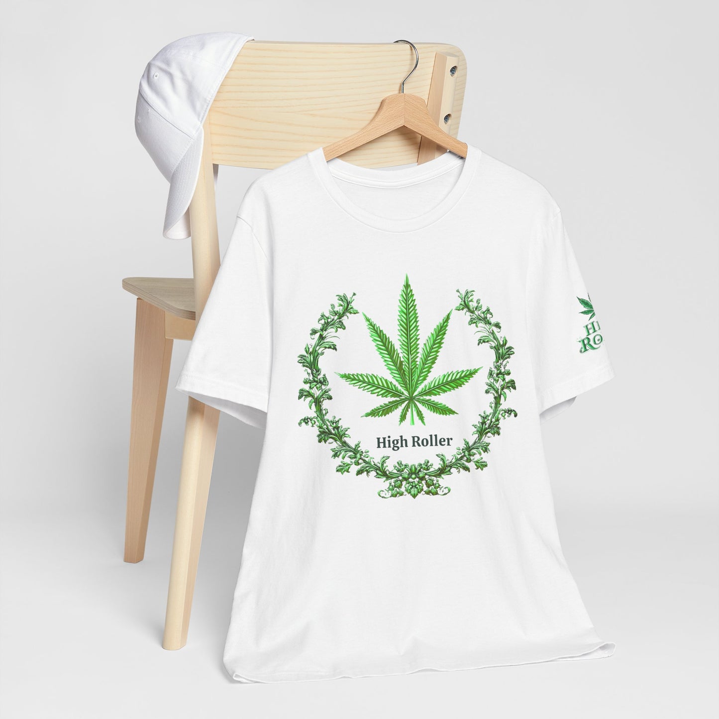 Cannabis Crest Wreath Tee - Botanical Elegance Art Design | High Roller