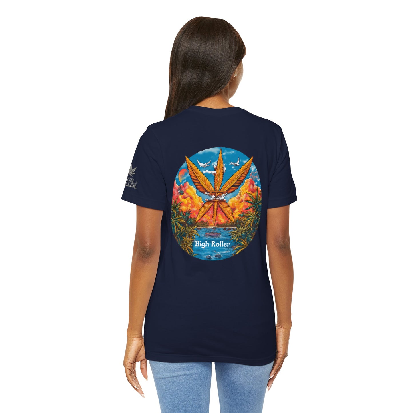 Cannabis Paradise Circle Tee - Tropical Sunset Art Design | High Roller