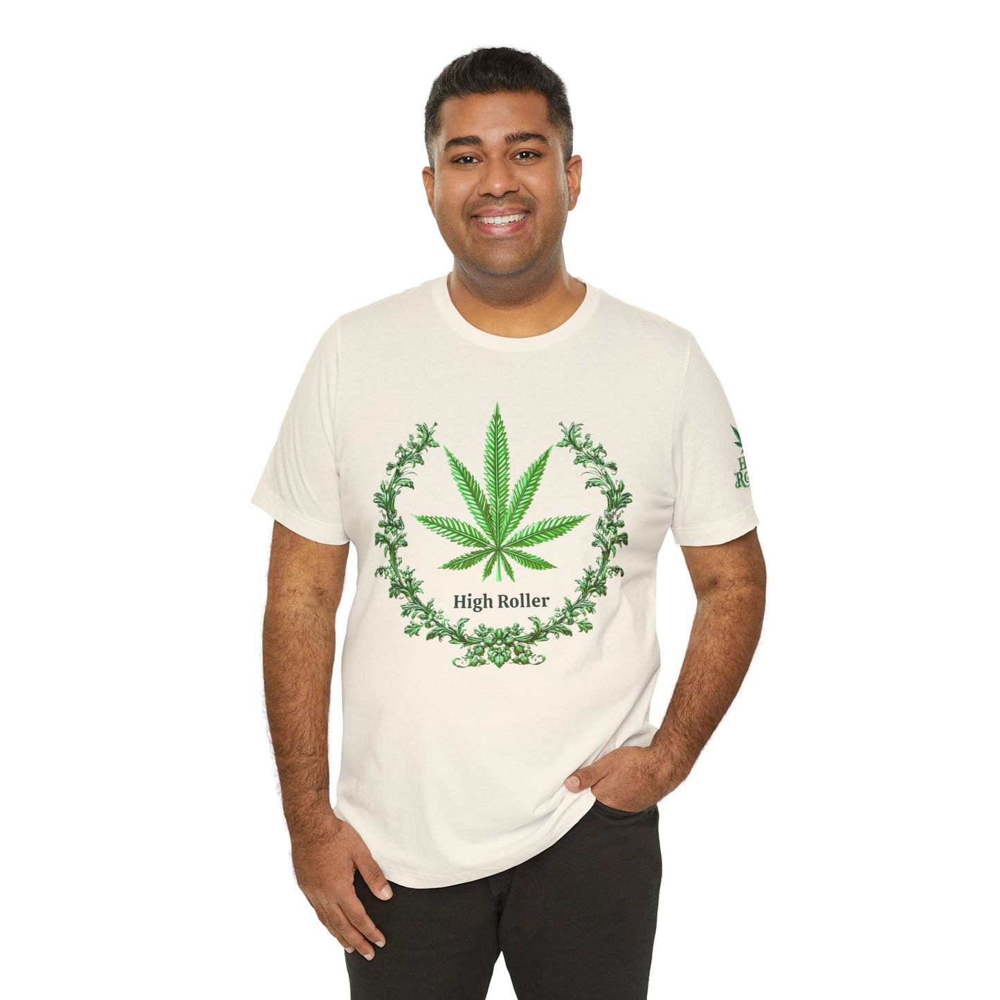 Cannabis Crest Wreath Tee - Botanical Elegance Art Design | High Roller