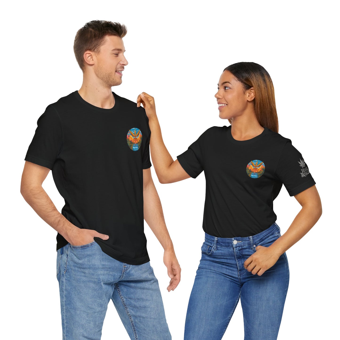 Cannabis Paradise Circle Tee - Tropical Sunset Art Design | High Roller