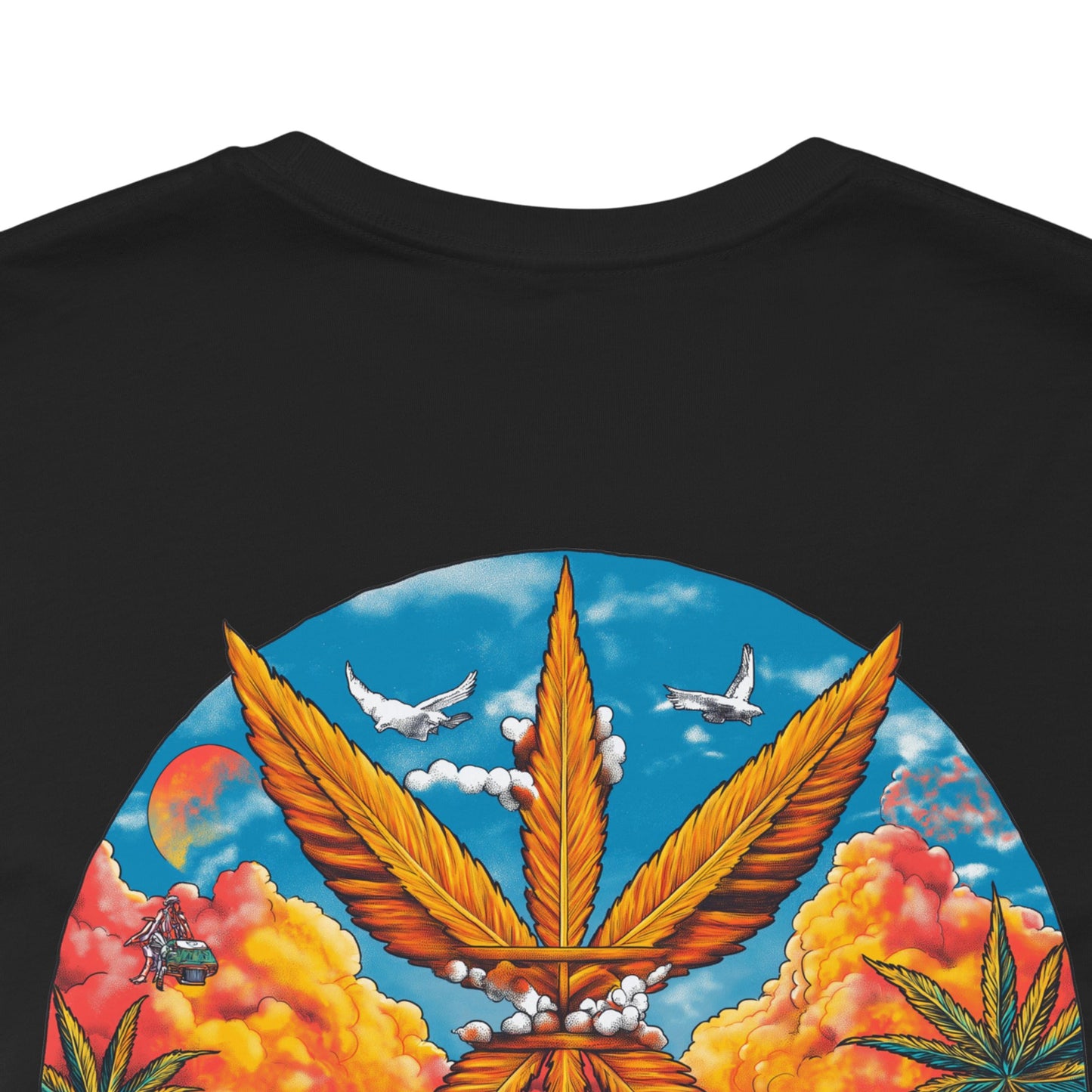 Cannabis Paradise Circle Tee - Tropical Sunset Art Design | High Roller