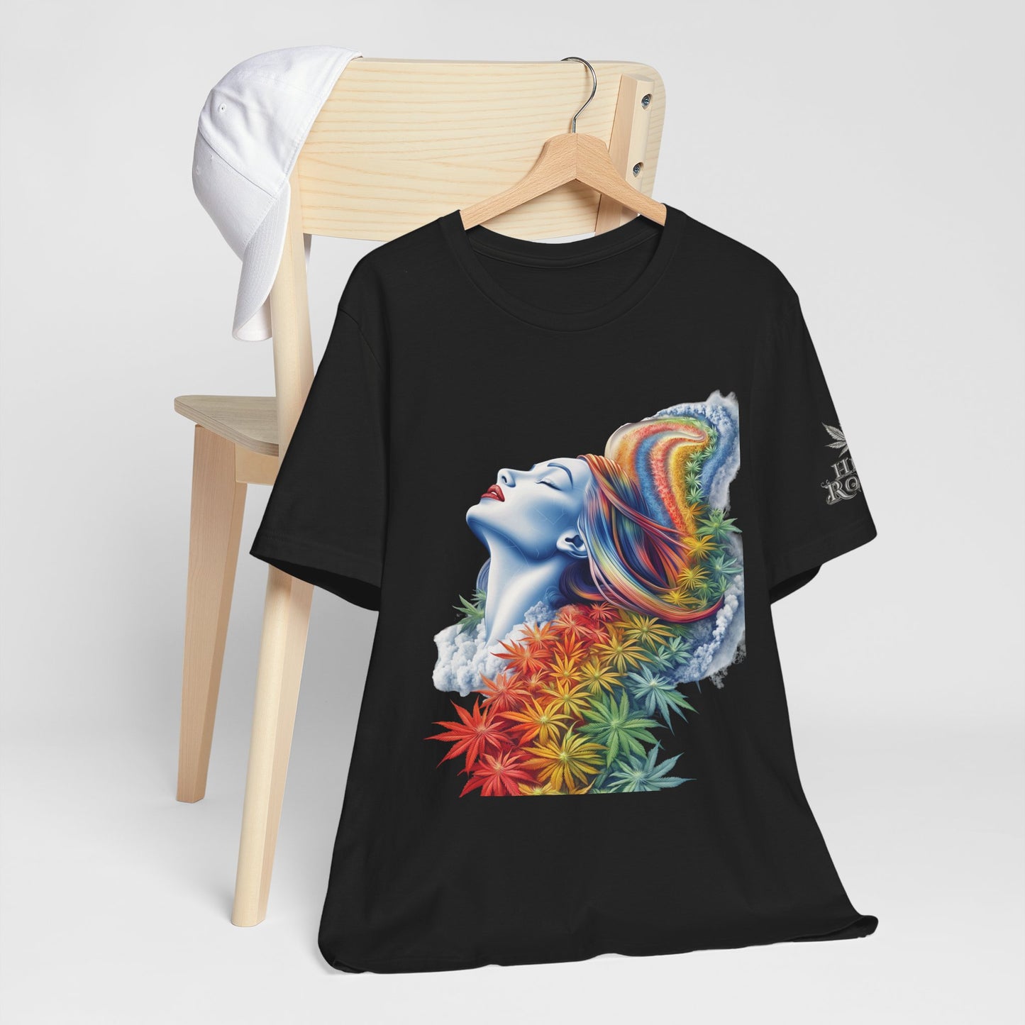 Rainbow Cannabis Goddess Tee - Ethereal Beauty Art Design | High Roller
