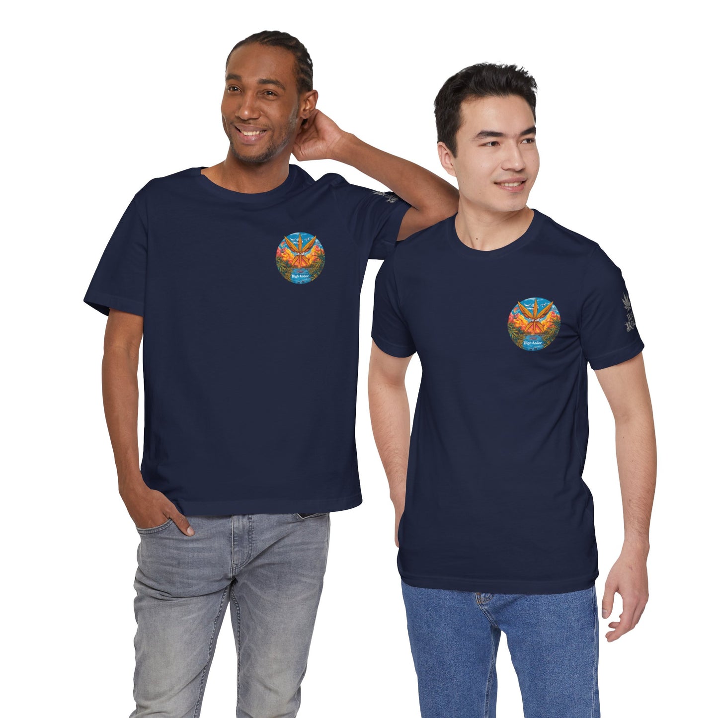 Cannabis Paradise Circle Tee - Tropical Sunset Art Design | High Roller