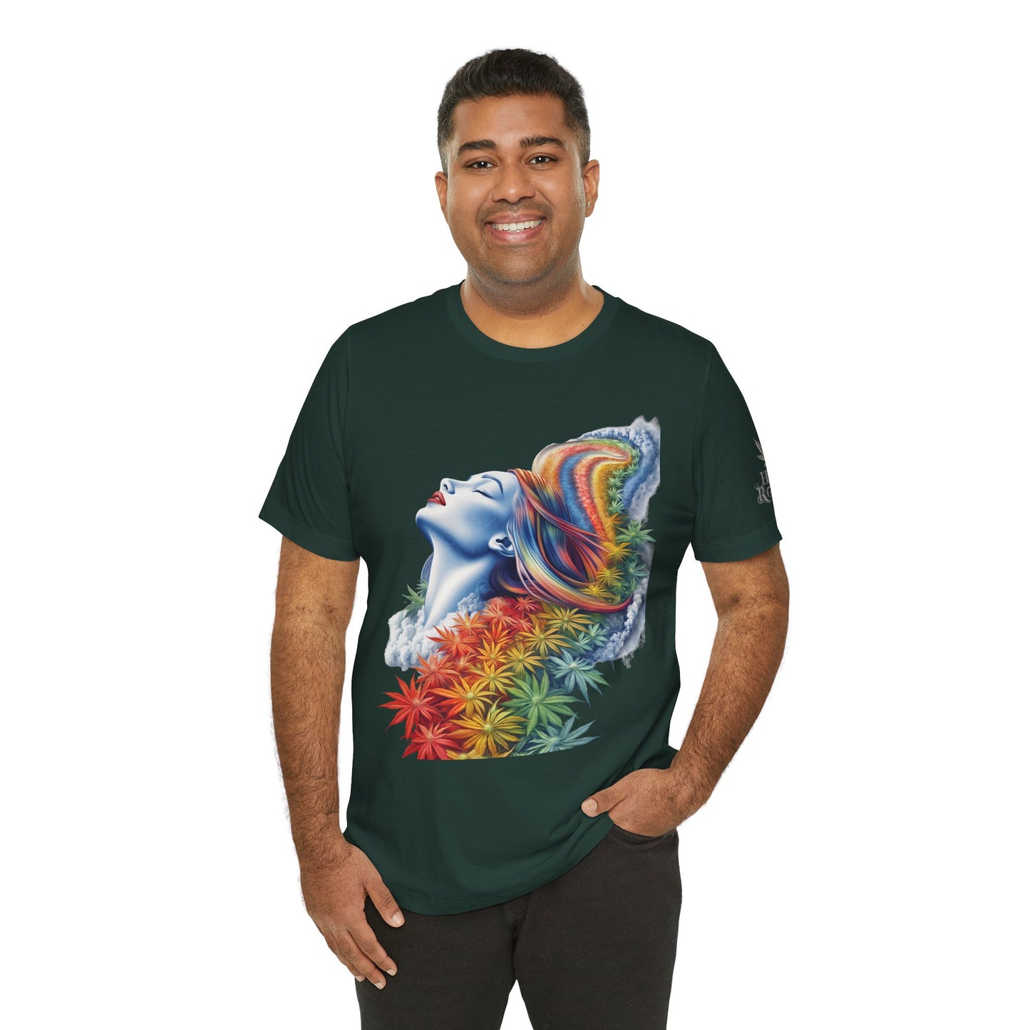 Rainbow Cannabis Goddess Tee - Ethereal Beauty Art Design | High Roller