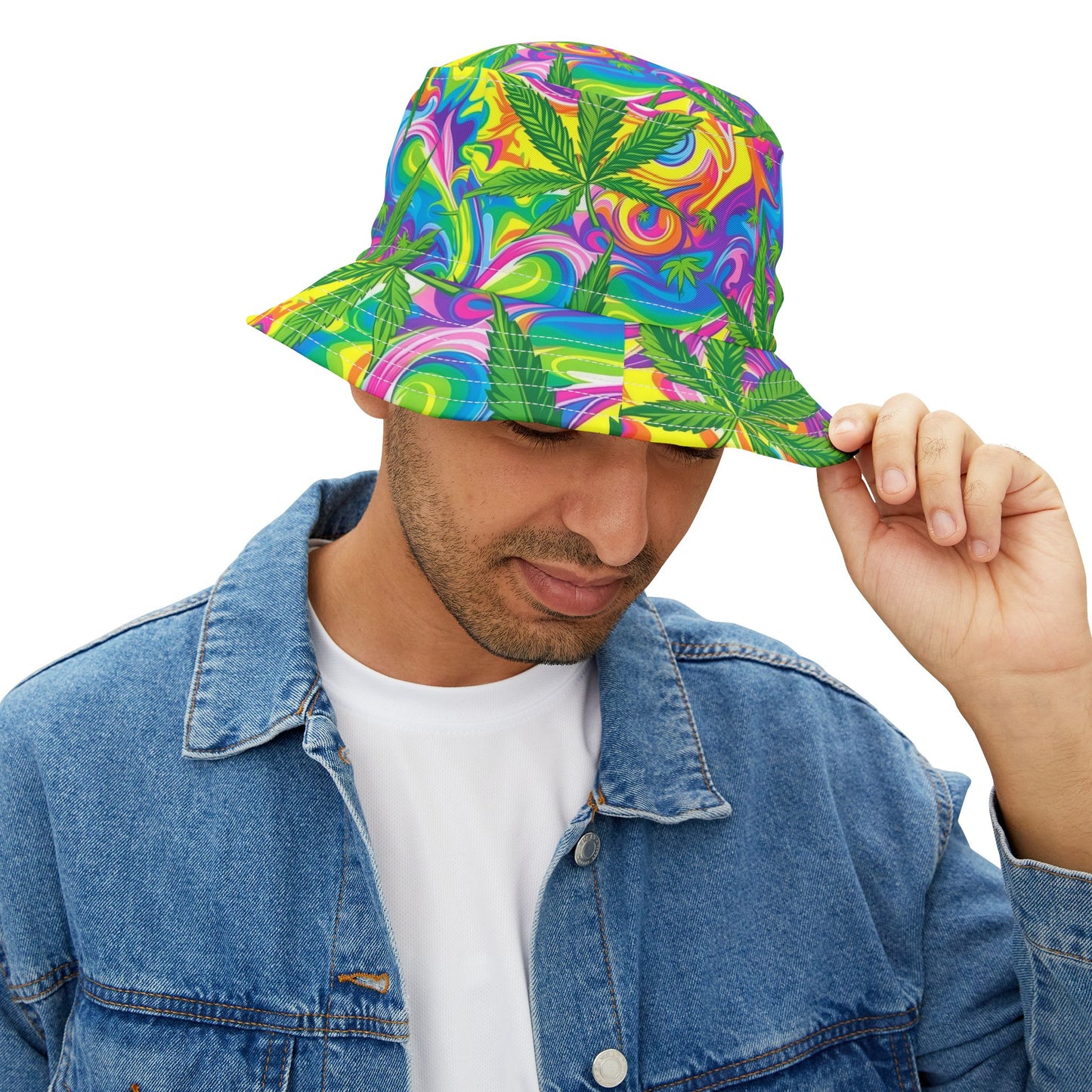 "HIGH ROLLER" Psychedelic Rainbow Swirl Bucket Hat