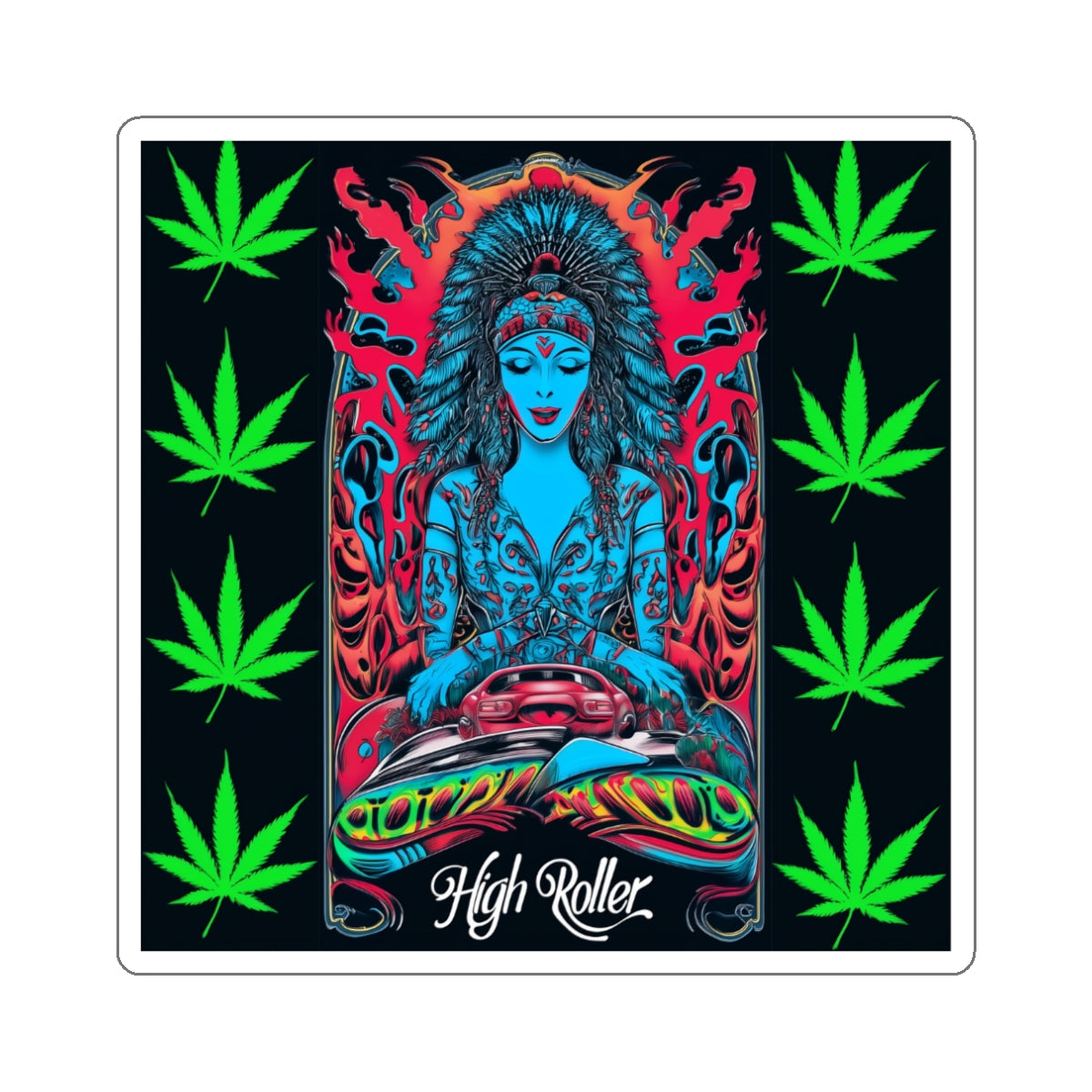 Sacred Cannabis Fire Meditation Sticker | High Roller Spiritual Art | Premium Die-Cut Vinyl Decal