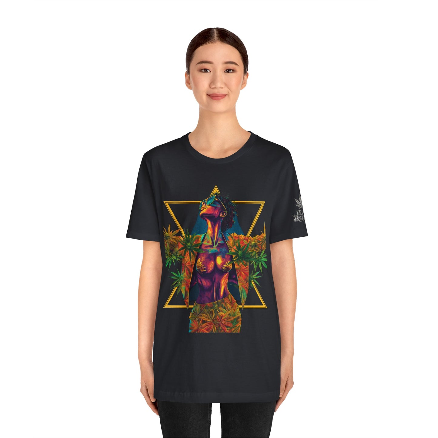 Sacred Geometry Cannabis Goddess Tee - Psychedelic Beauty Art Design | High Roller