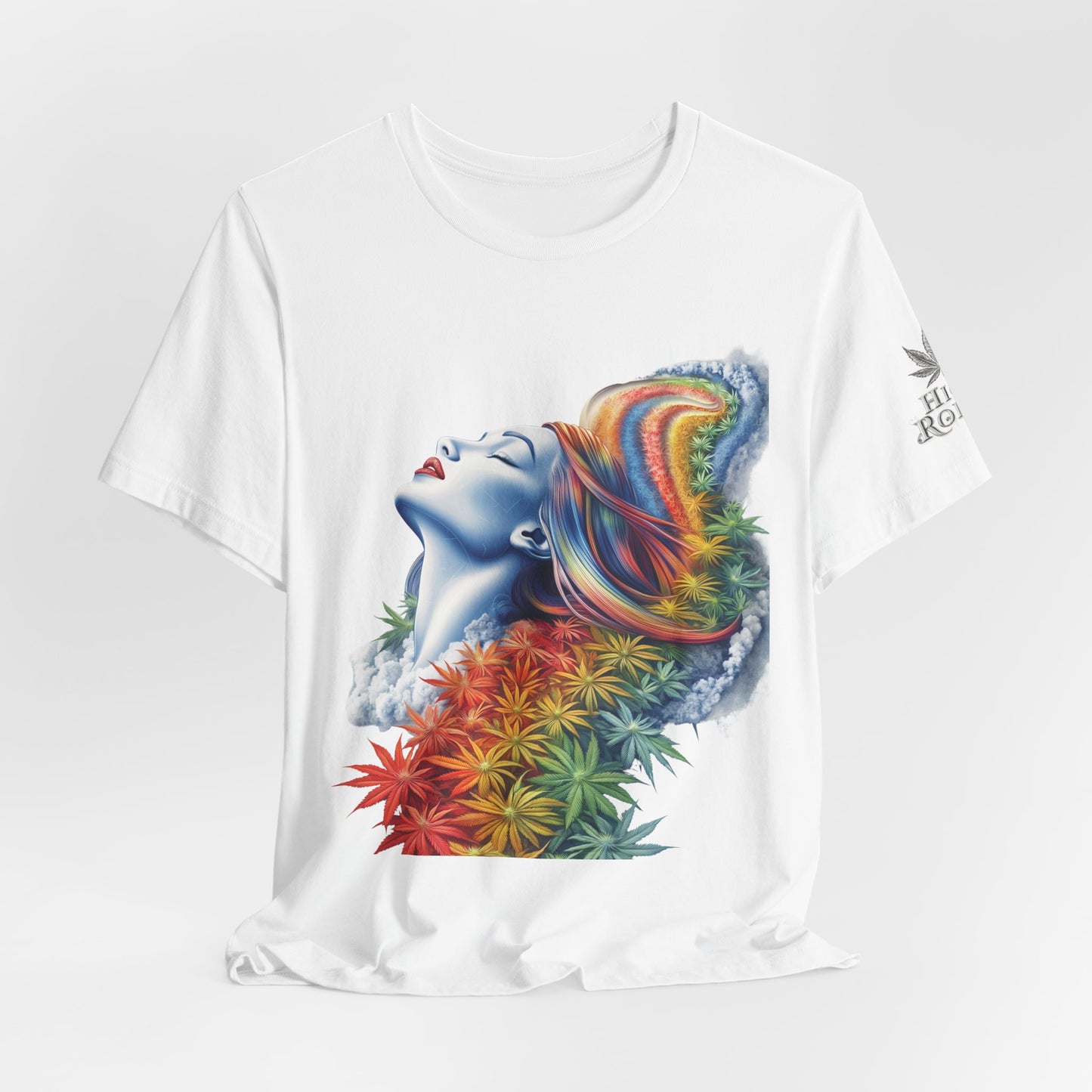 Rainbow Cannabis Goddess Tee - Ethereal Beauty Art Design | High Roller