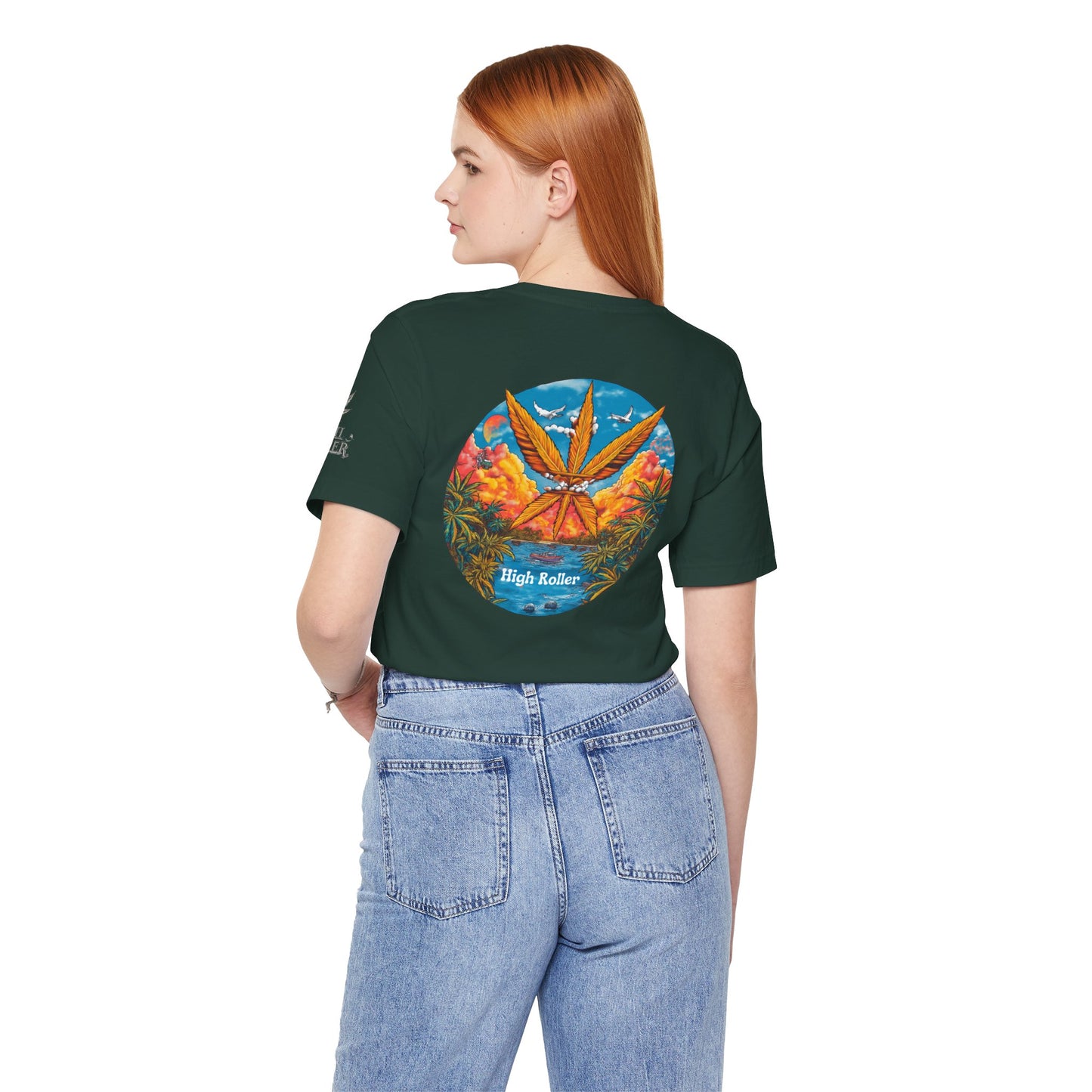 Cannabis Paradise Circle Tee - Tropical Sunset Art Design | High Roller