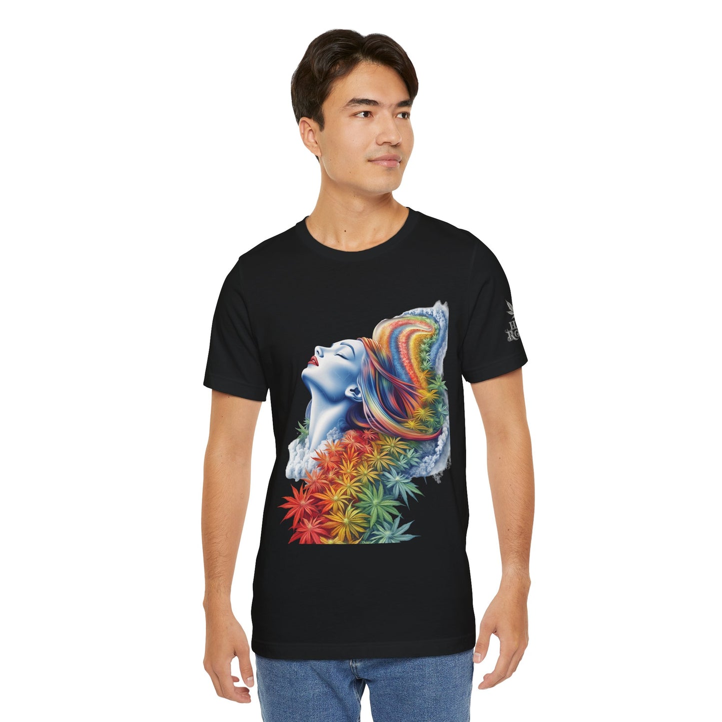 Rainbow Cannabis Goddess Tee - Ethereal Beauty Art Design | High Roller