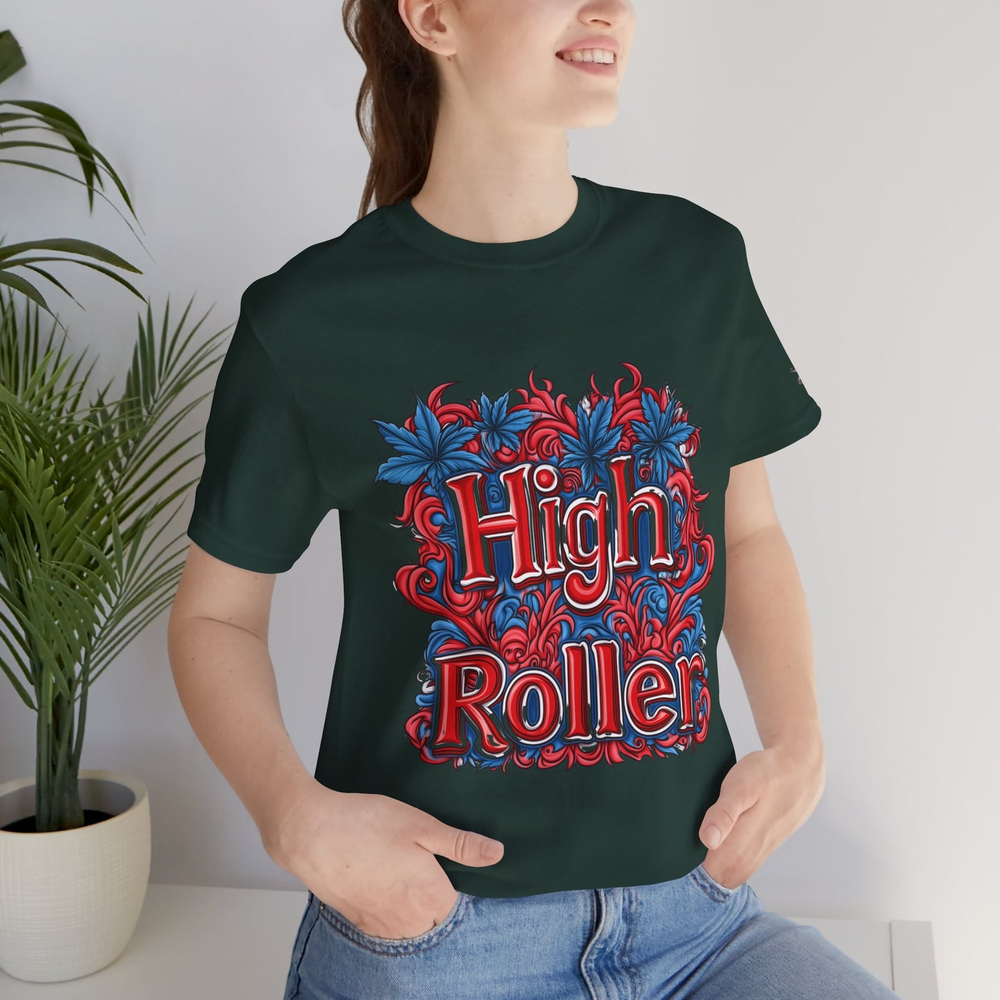 High Roller Ornate Logo Tee - Cannabis Typography Art Design | High Roller