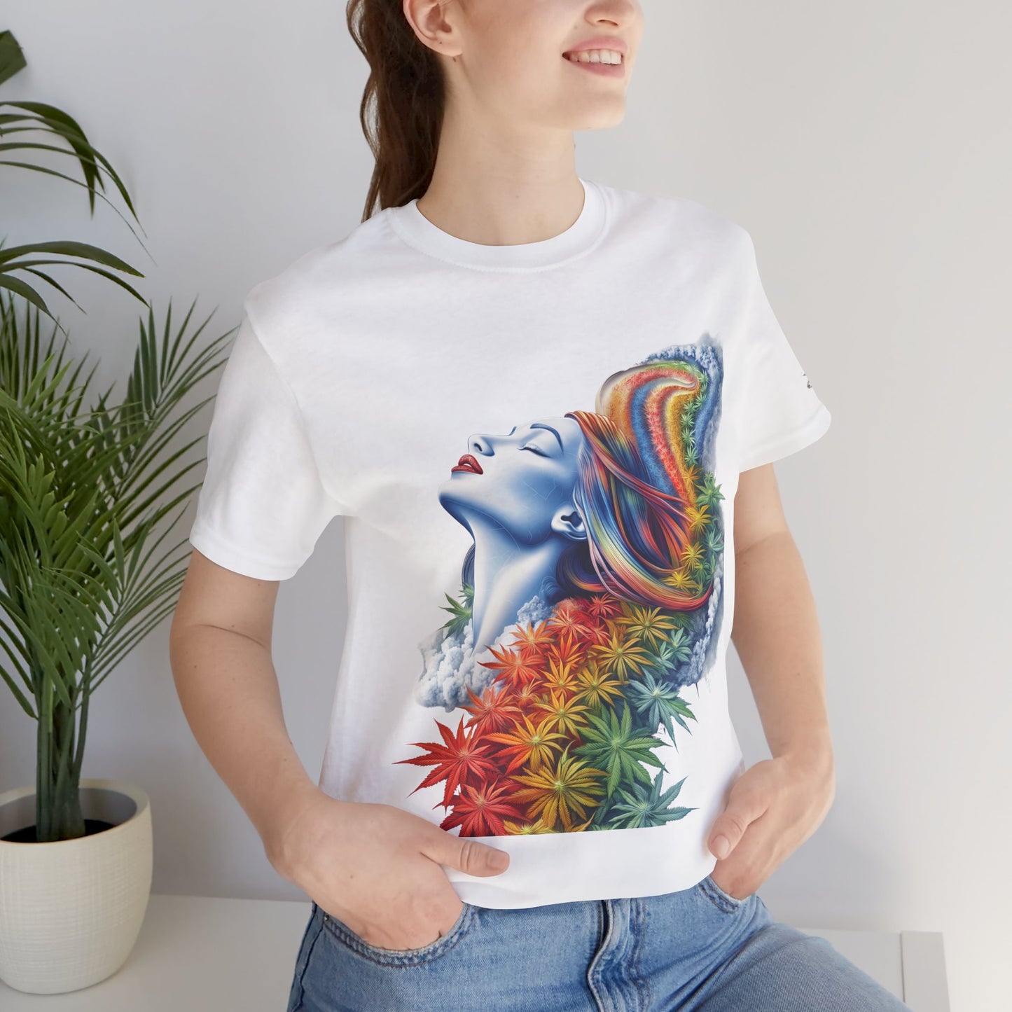 Rainbow Cannabis Goddess Tee - Ethereal Beauty Art Design | High Roller