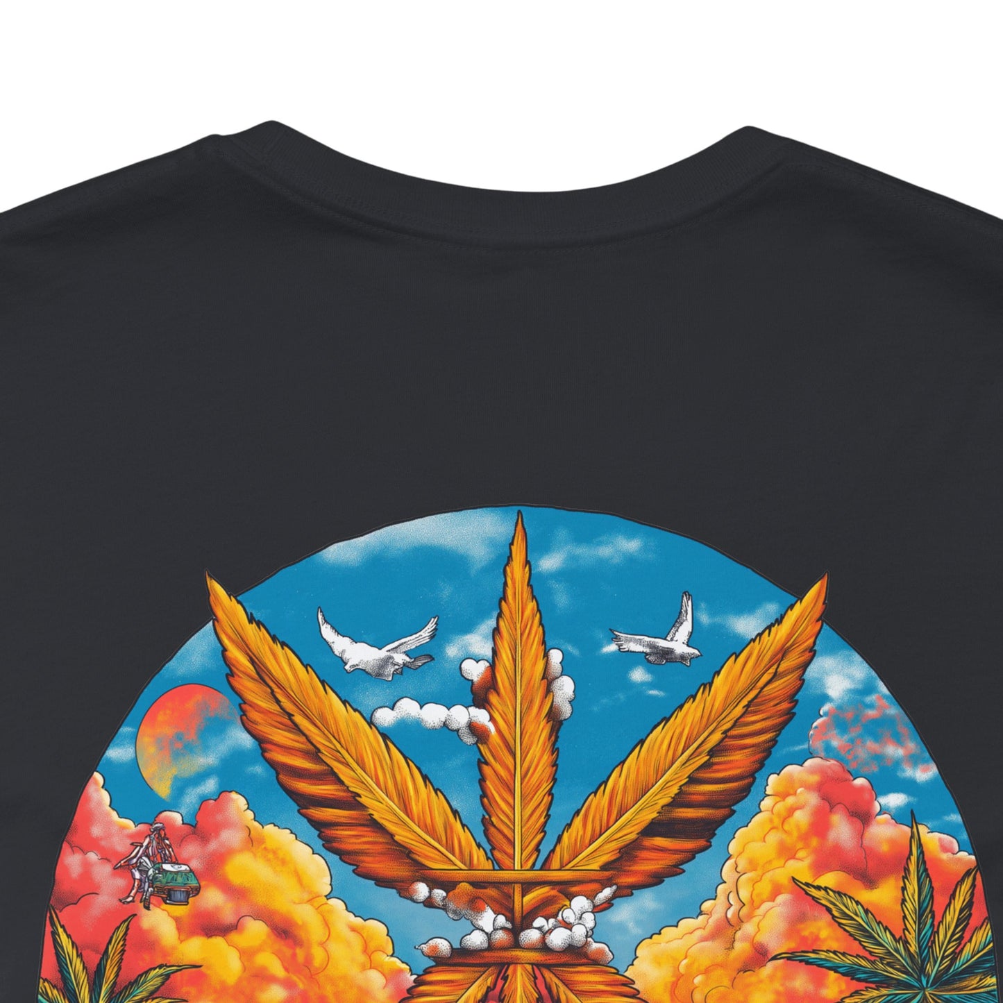 Cannabis Paradise Circle Tee - Tropical Sunset Art Design | High Roller