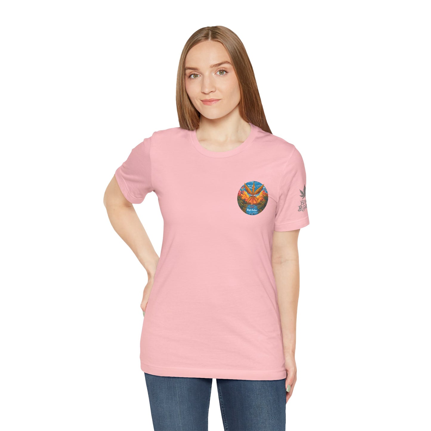 Cannabis Paradise Circle Tee - Tropical Sunset Art Design | High Roller