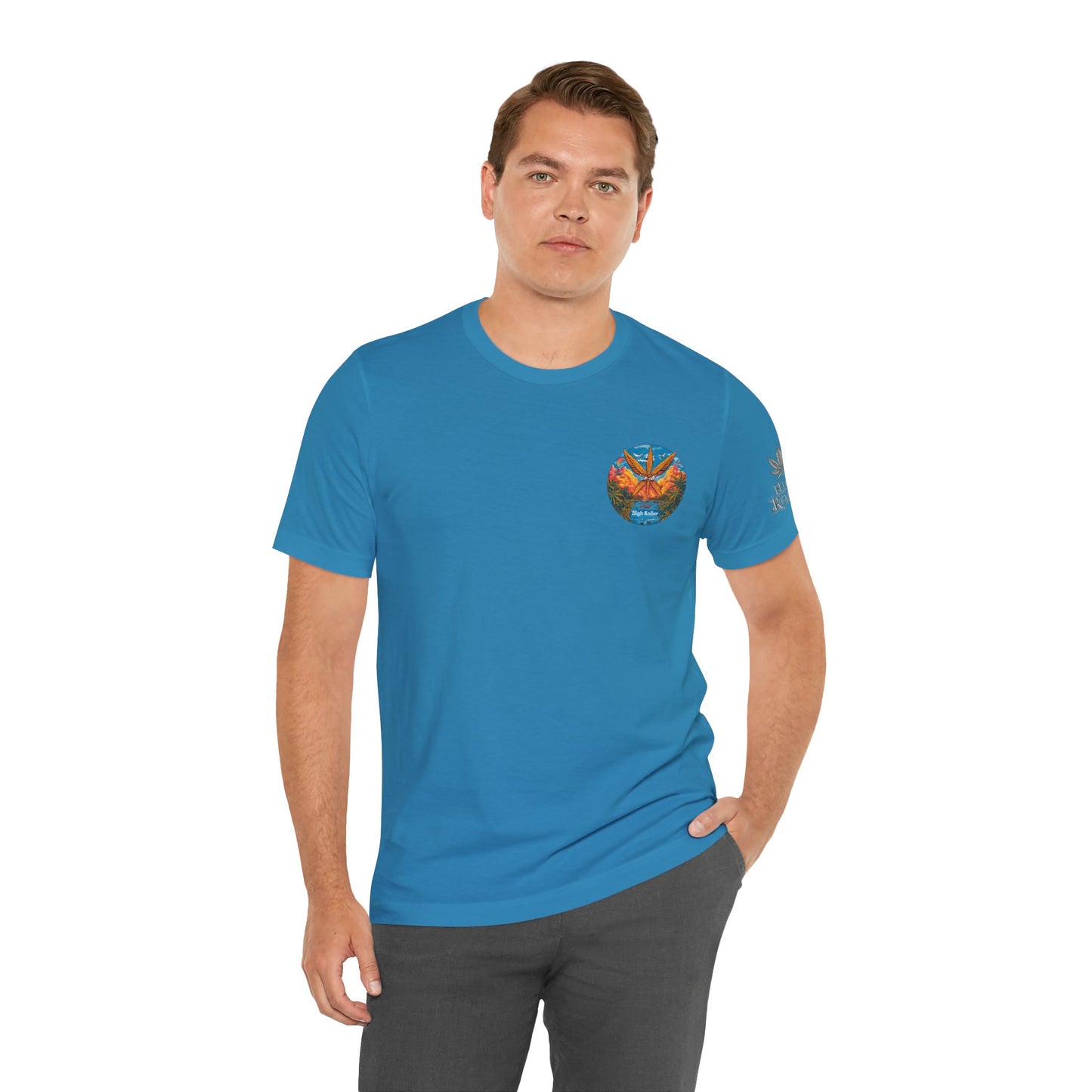 Cannabis Paradise Circle Tee - Tropical Sunset Art Design | High Roller