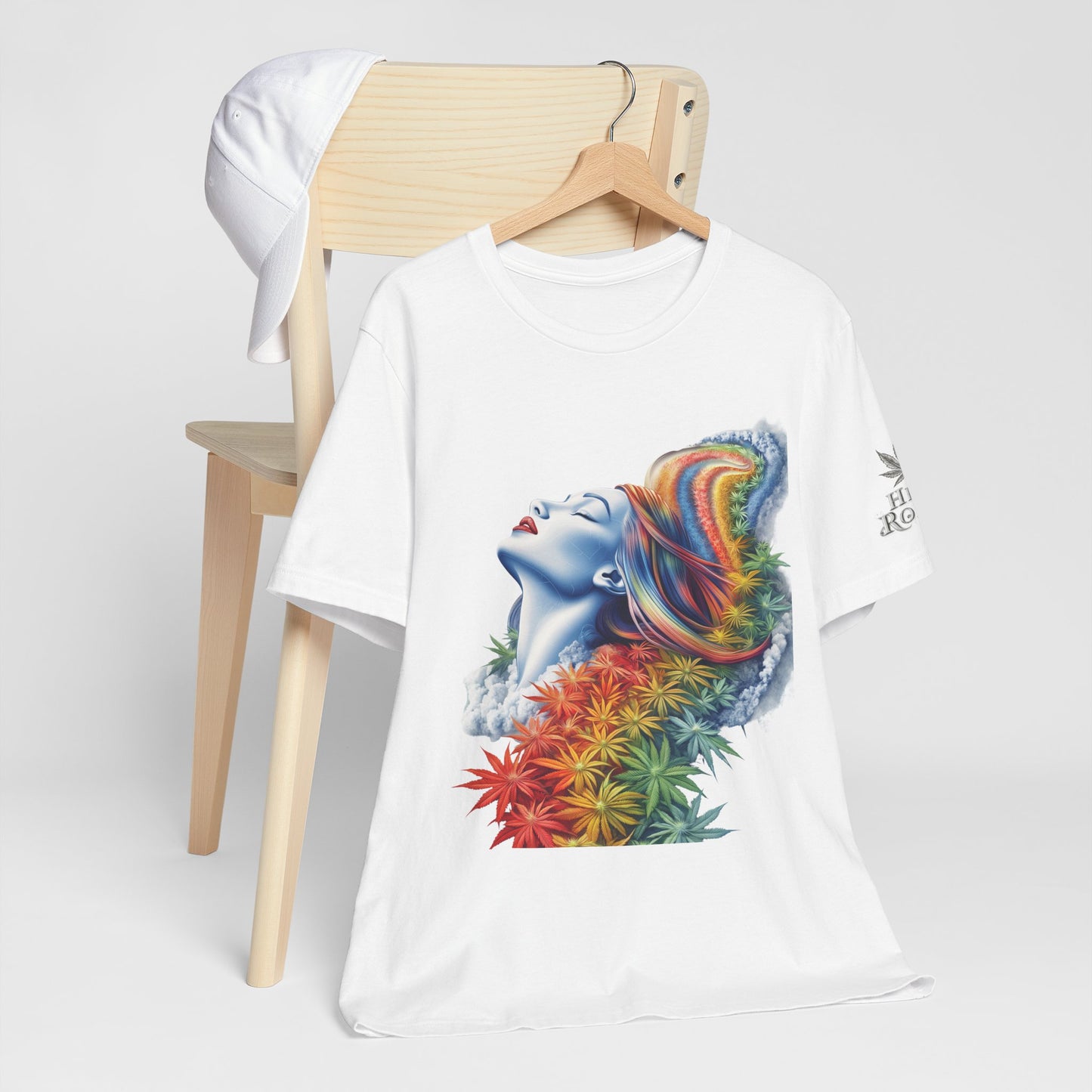 Rainbow Cannabis Goddess Tee - Ethereal Beauty Art Design | High Roller