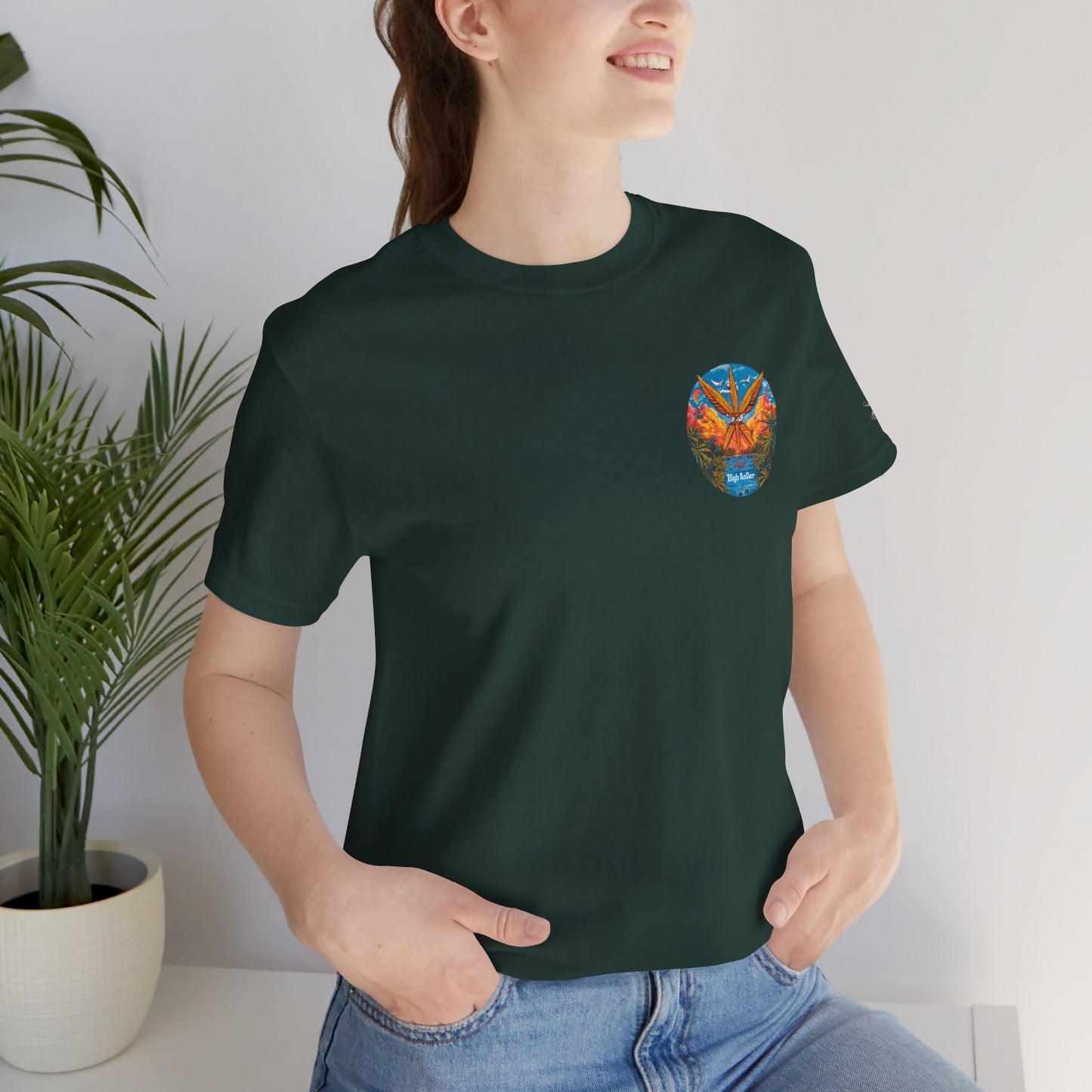 Cannabis Paradise Circle Tee - Tropical Sunset Art Design | High Roller