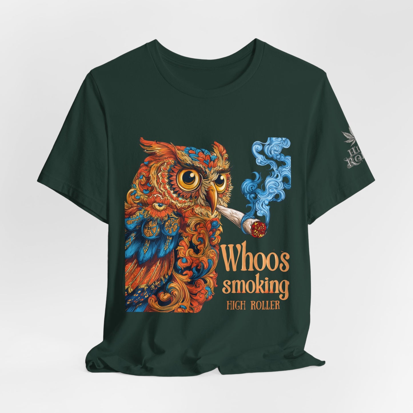 Whoos Smoking Owl Tee - Wise Cannabis Art Design | High Roller