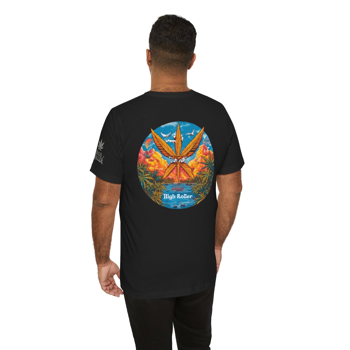 Cannabis Paradise Circle Tee - Tropical Sunset Art Design | High Roller