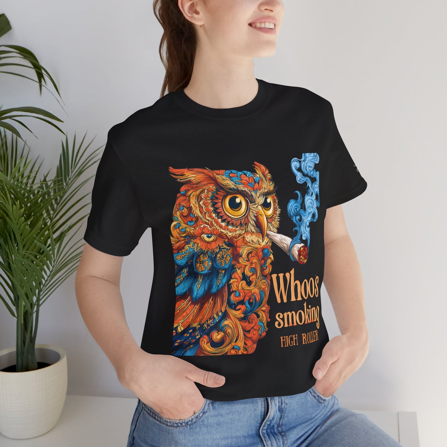 Whoos Smoking Owl Tee - Wise Cannabis Art Design | High Roller