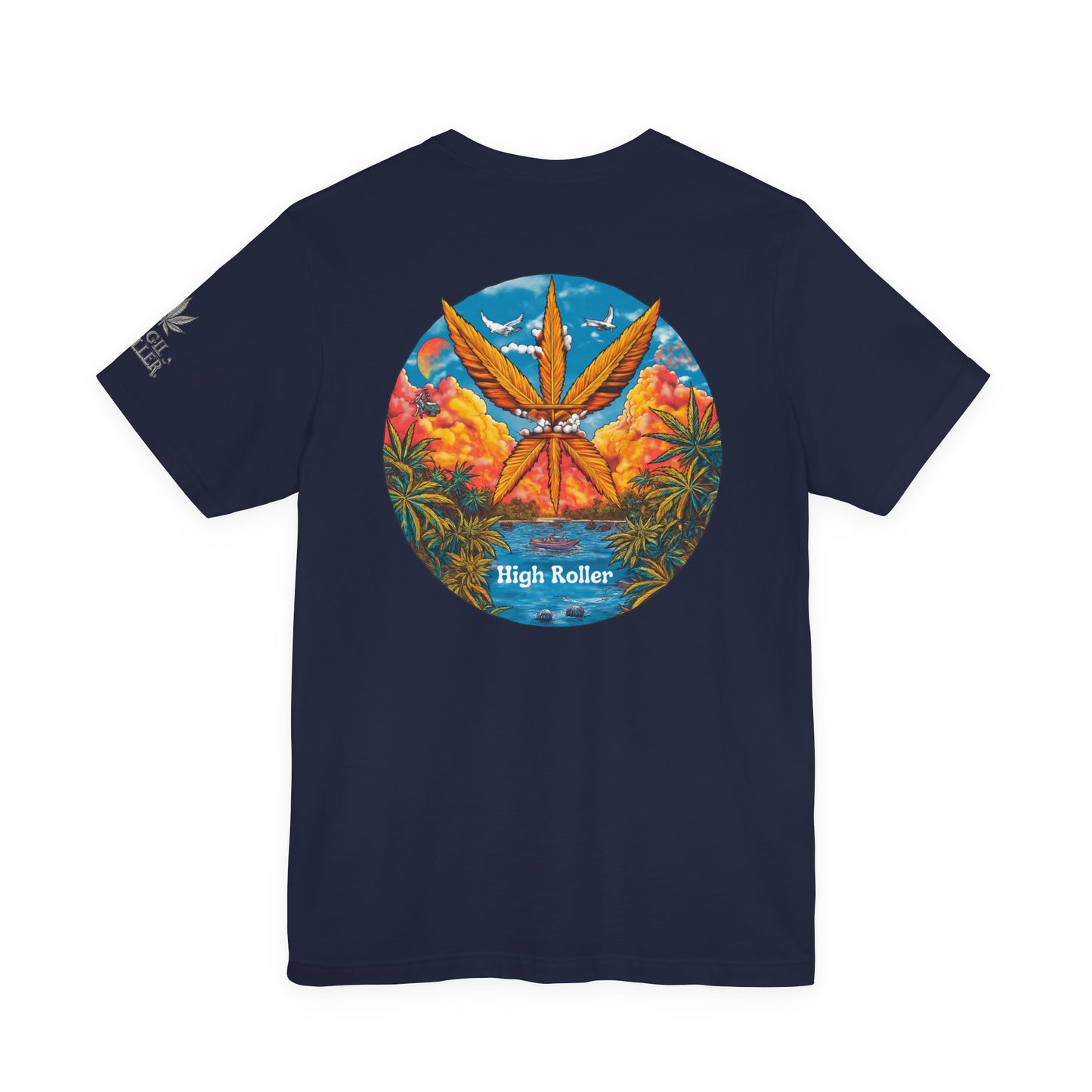 Cannabis Paradise Circle Tee - Tropical Sunset Art Design | High Roller