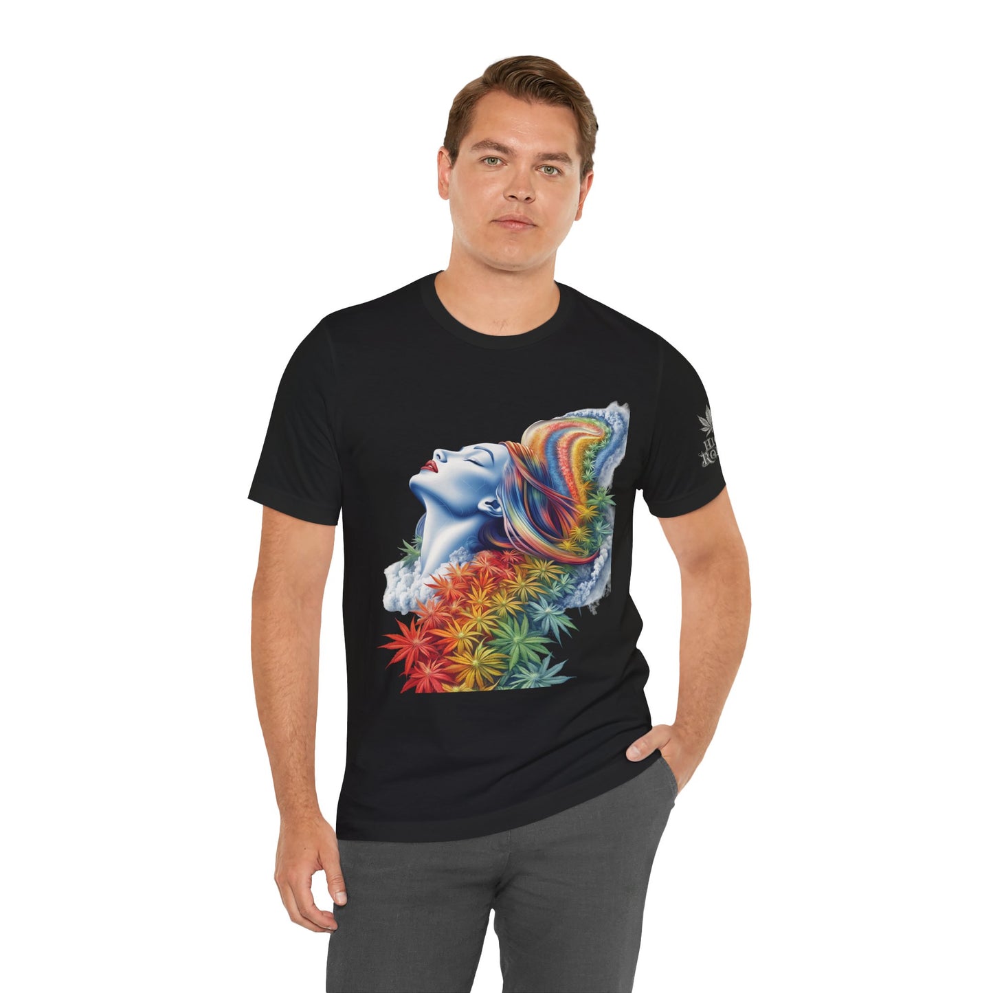 Rainbow Cannabis Goddess Tee - Ethereal Beauty Art Design | High Roller