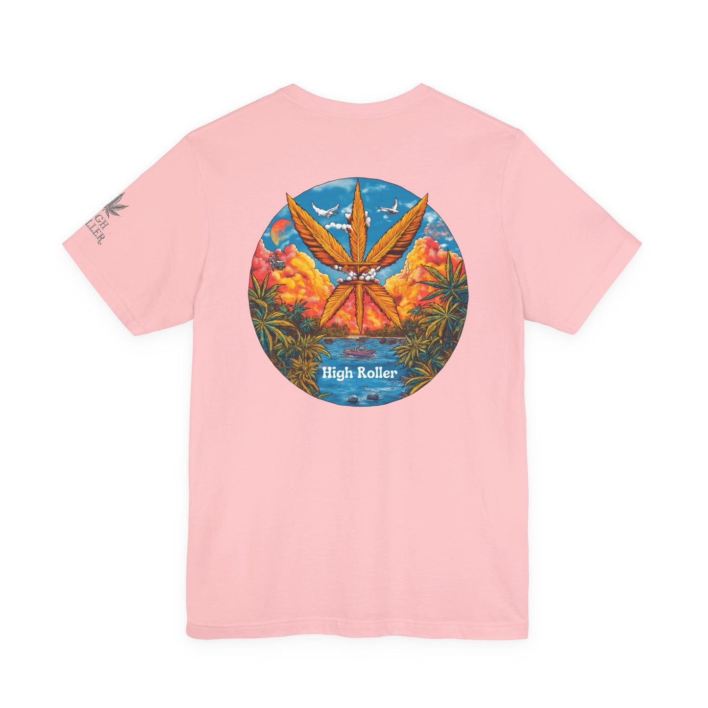 Cannabis Paradise Circle Tee - Tropical Sunset Art Design | High Roller