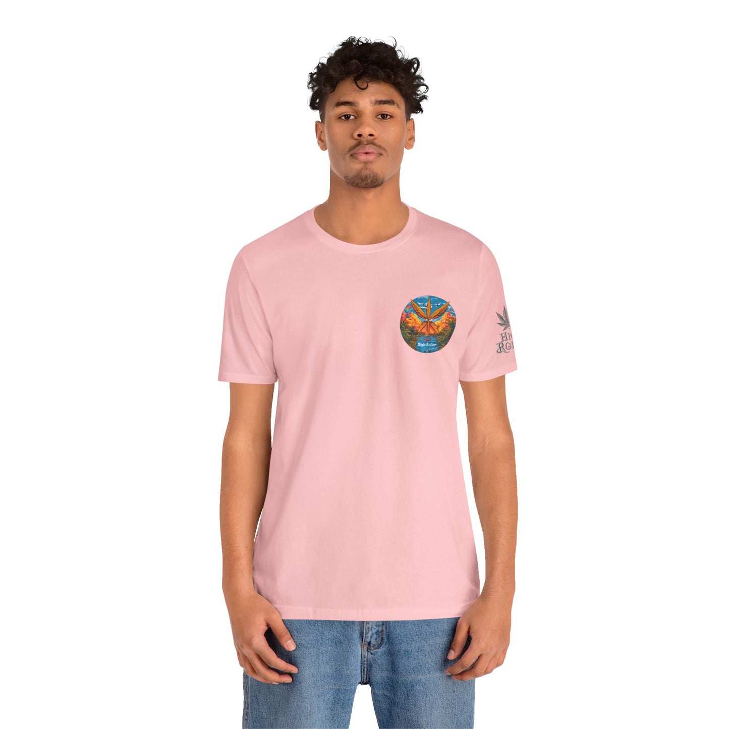 Cannabis Paradise Circle Tee - Tropical Sunset Art Design | High Roller