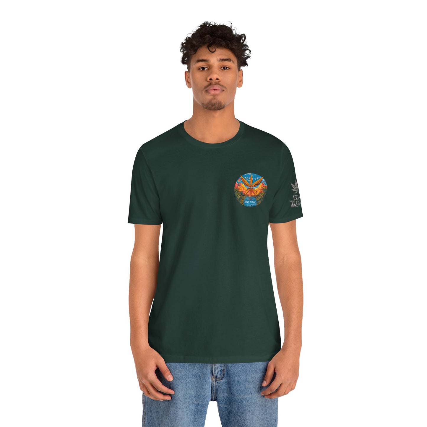 Cannabis Paradise Circle Tee - Tropical Sunset Art Design | High Roller