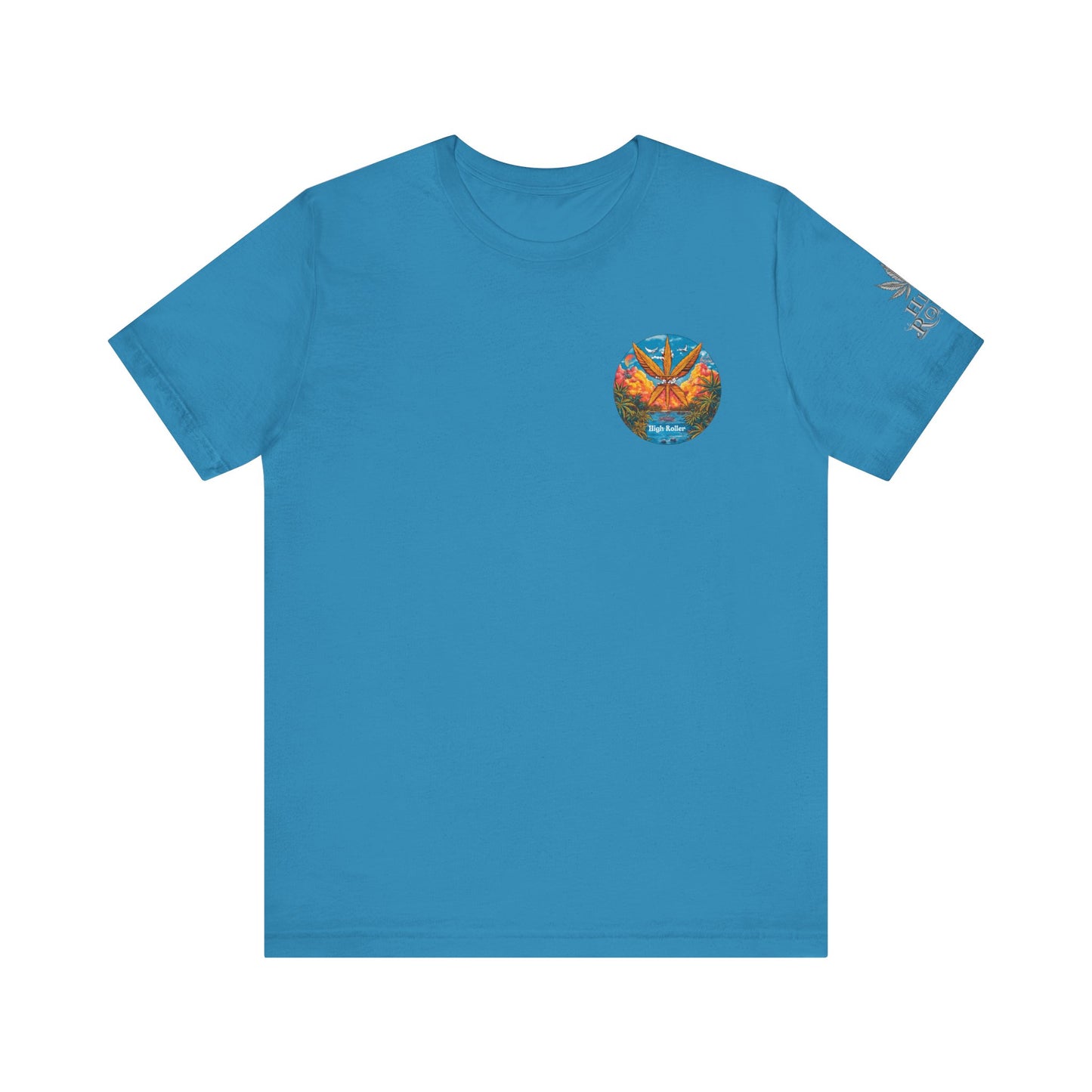 Cannabis Paradise Circle Tee - Tropical Sunset Art Design | High Roller