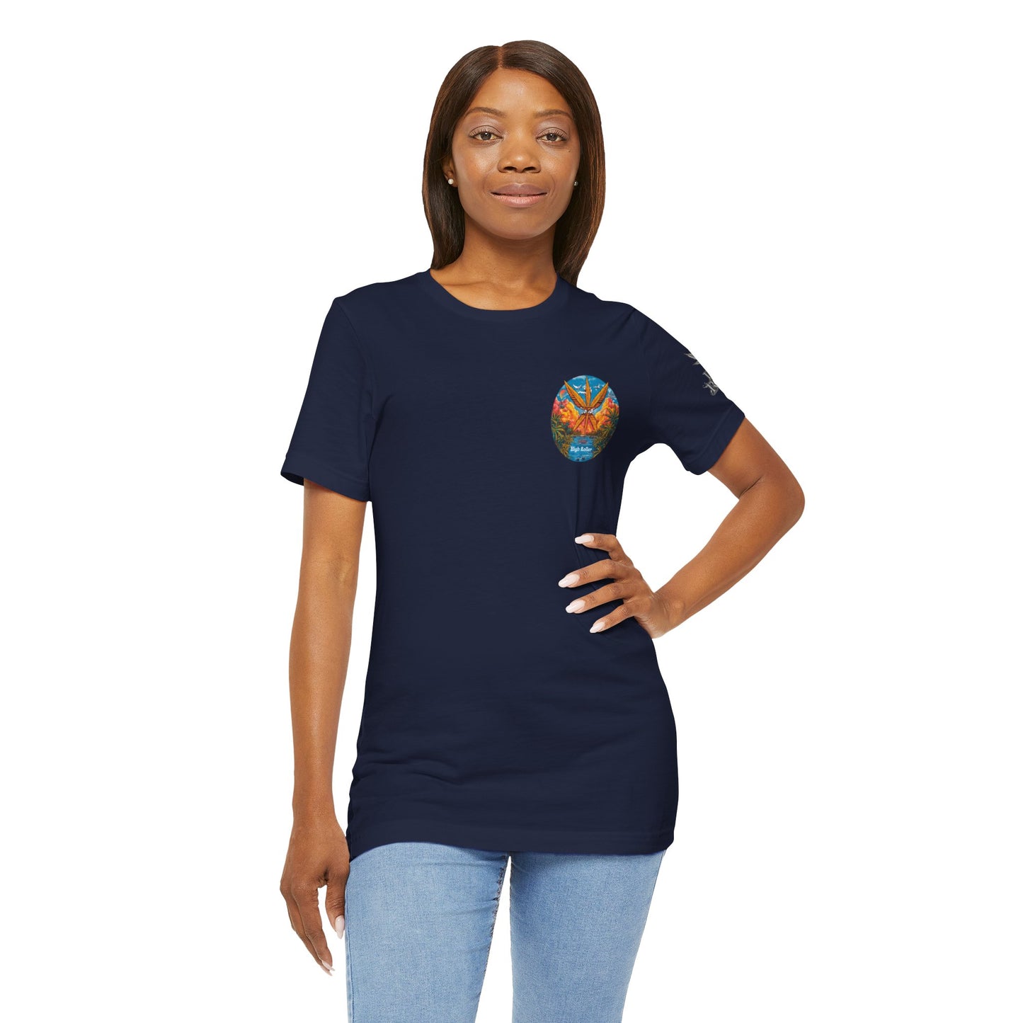 Cannabis Paradise Circle Tee - Tropical Sunset Art Design | High Roller