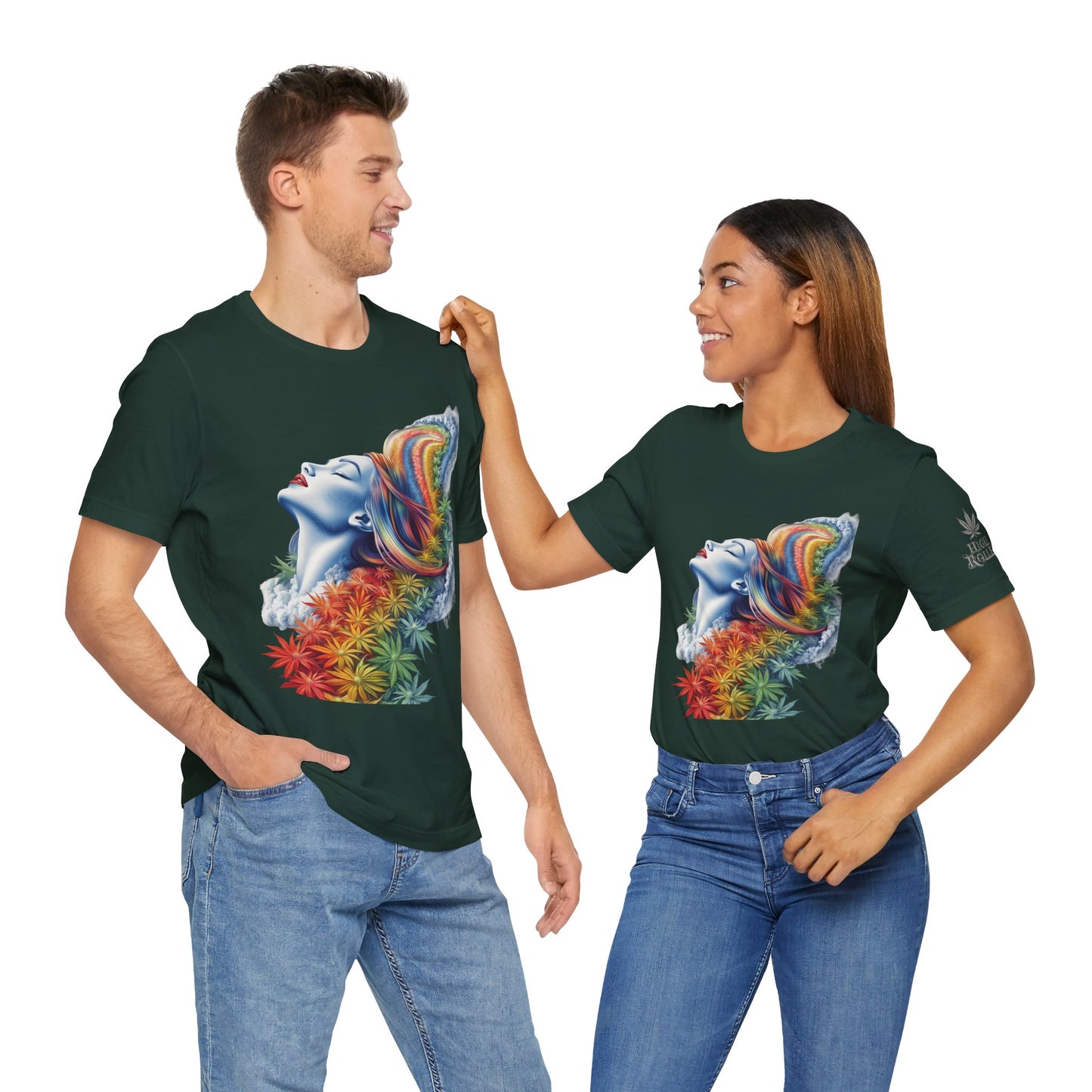 Rainbow Cannabis Goddess Tee - Ethereal Beauty Art Design | High Roller