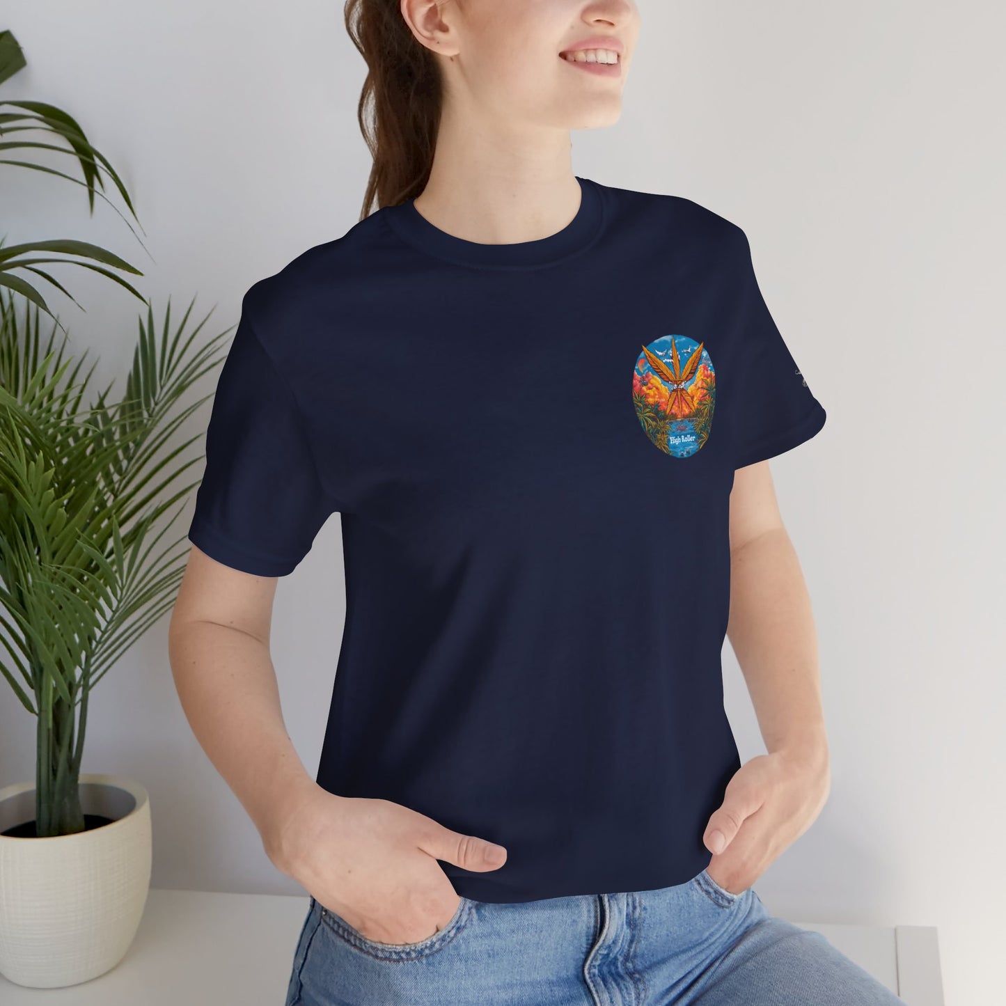 Cannabis Paradise Circle Tee - Tropical Sunset Art Design | High Roller