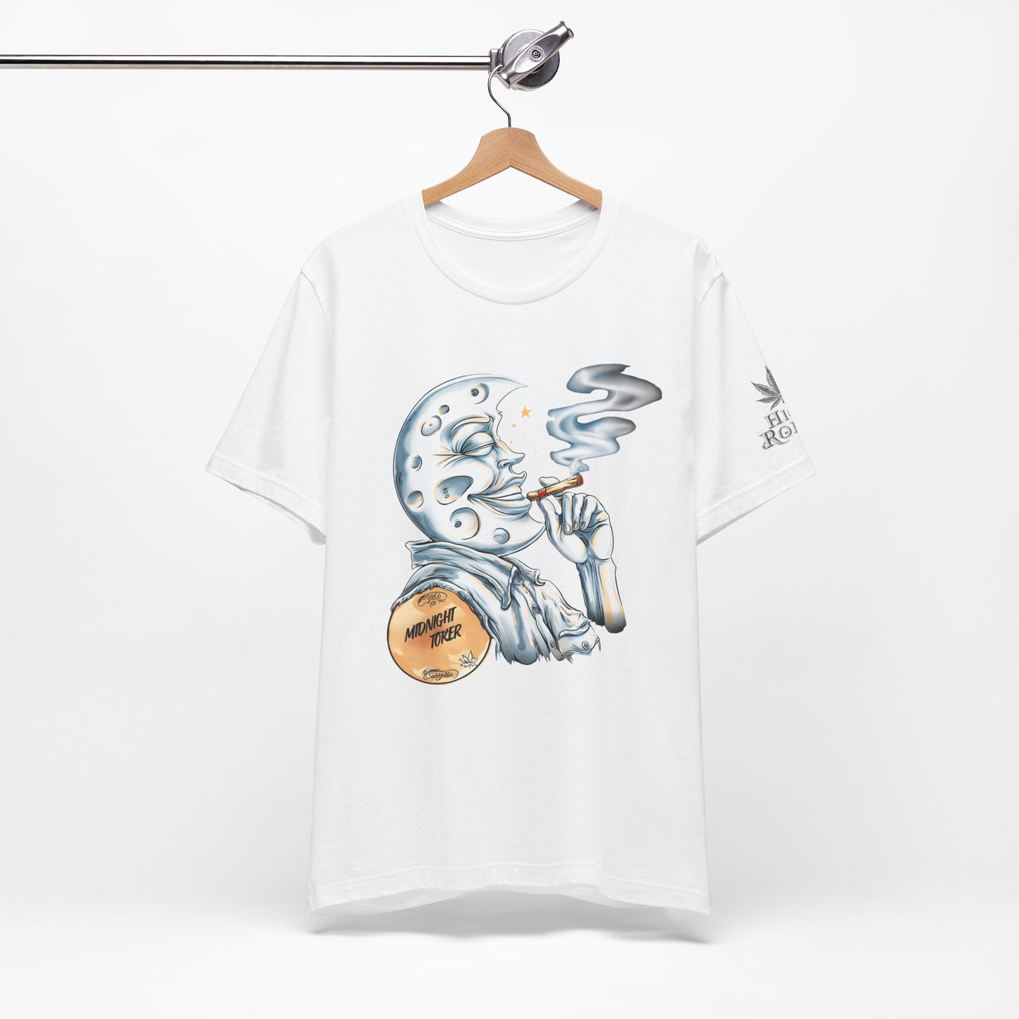 Midnight Toker Moon Tee - Celestial Cannabis Art Design | High Roller