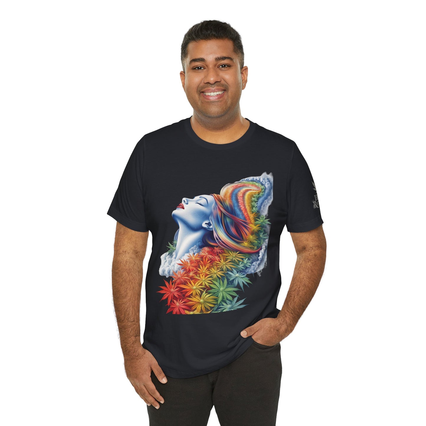 Rainbow Cannabis Goddess Tee - Ethereal Beauty Art Design | High Roller