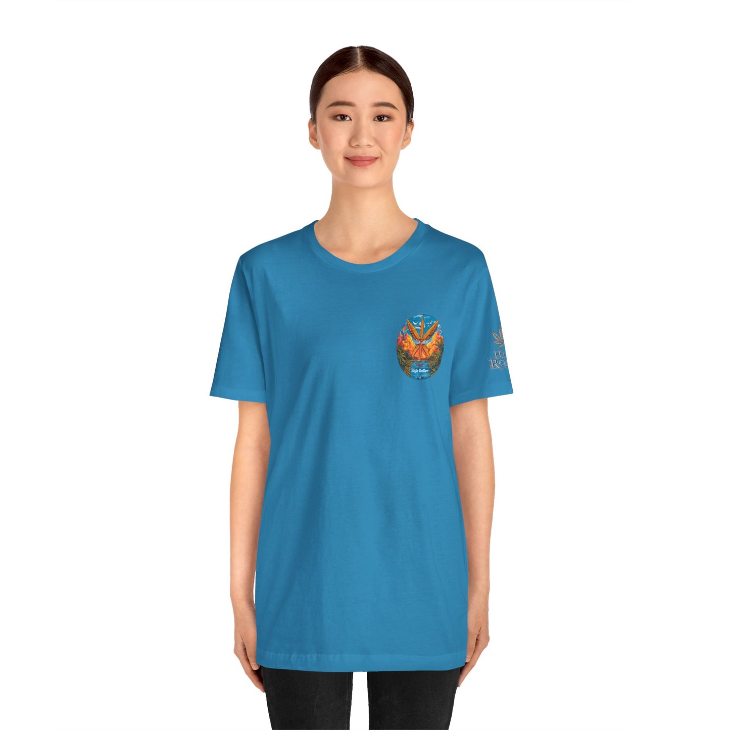 Cannabis Paradise Circle Tee - Tropical Sunset Art Design | High Roller