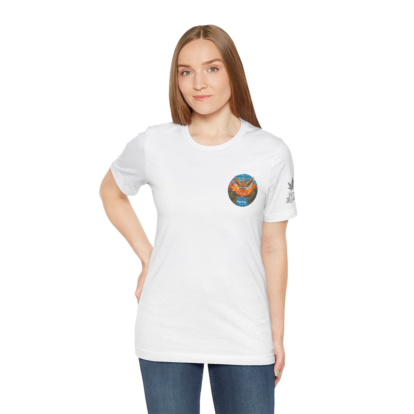 Cannabis Paradise Circle Tee - Tropical Sunset Art Design | High Roller