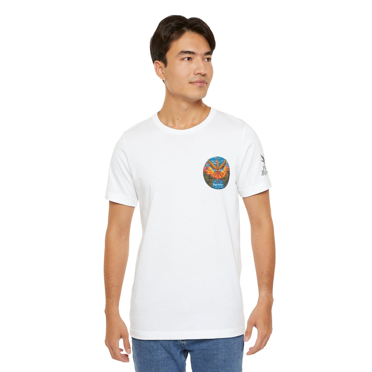 Cannabis Paradise Circle Tee - Tropical Sunset Art Design | High Roller