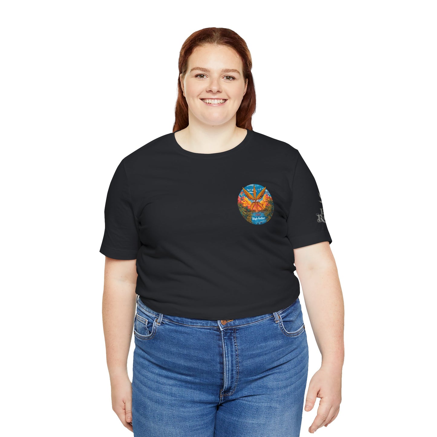 Cannabis Paradise Circle Tee - Tropical Sunset Art Design | High Roller
