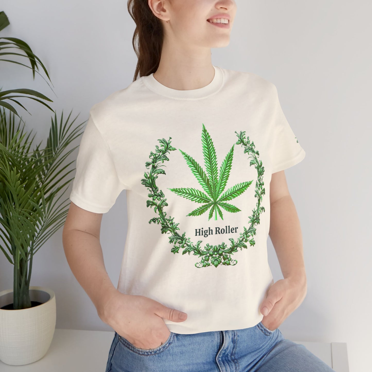 Cannabis Crest Wreath Tee - Botanical Elegance Art Design | High Roller