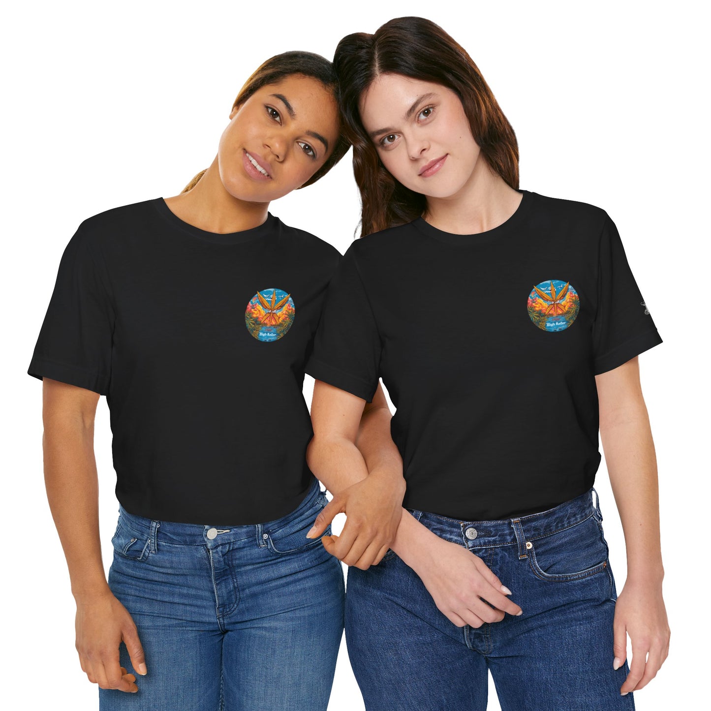 Cannabis Paradise Circle Tee - Tropical Sunset Art Design | High Roller
